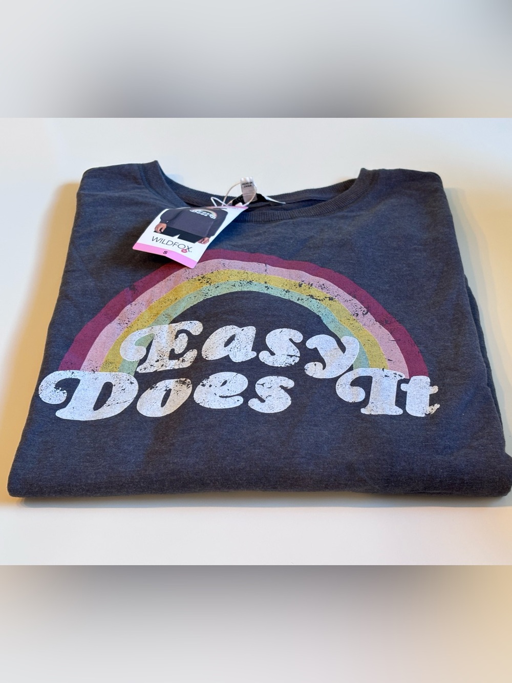 Wildfox Women’s Rainbow Easy Does It Sweatshirt, Charcoal, Small, NWT